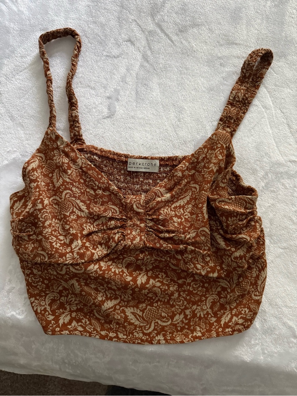 Rust Paisley Tie-Front Crop Tank and pants set